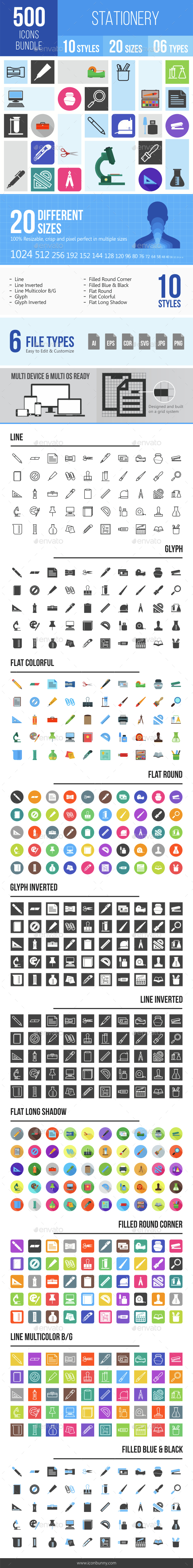 500 Stationery Icons Bundle - Icons