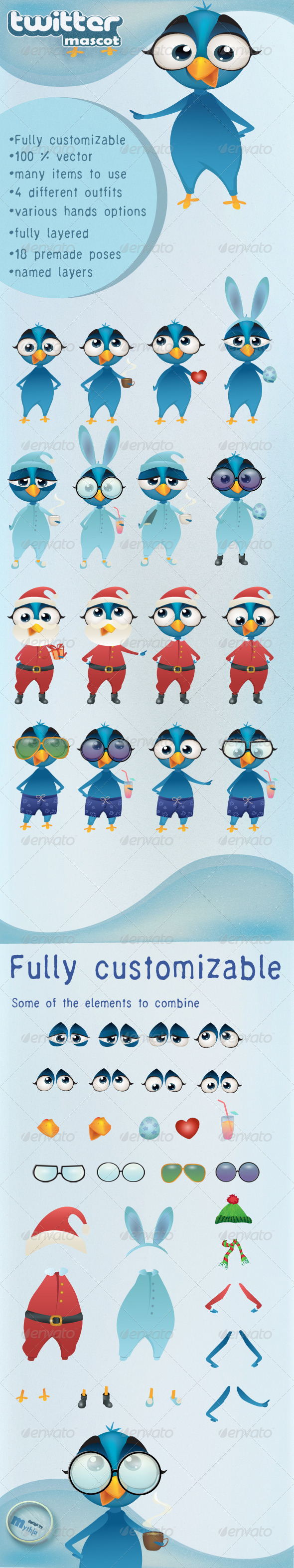 Twitter bird vector mascot - fully customizable - Characters Vectors