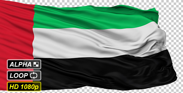 Isolated Waving National Flag of United Arab Emirates
