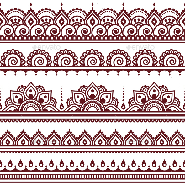 Mehndi Indian Henna Tattoo Brown Seamless Pattern, design elements - Patterns Decorative
