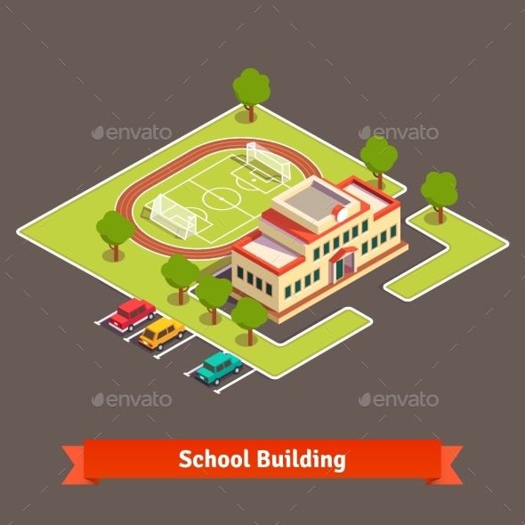 Isometric College Campus or School Building - Buildings Objects