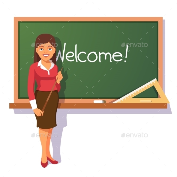 Smiling Teacher Welcoming Students - People Characters
