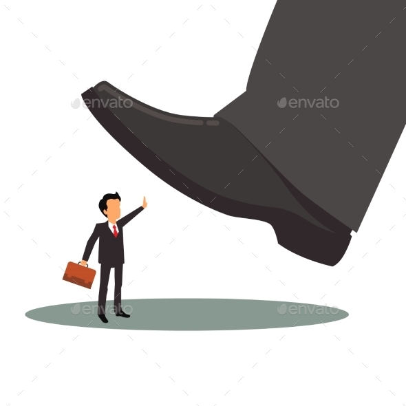 Business Man is Oppressed by Big Corporate Foot - Concepts Business