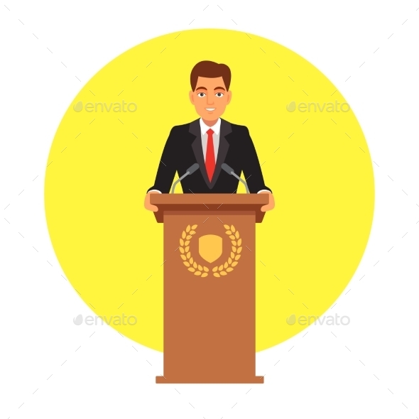 Public Speaker Speaking to Microphones - People Characters
