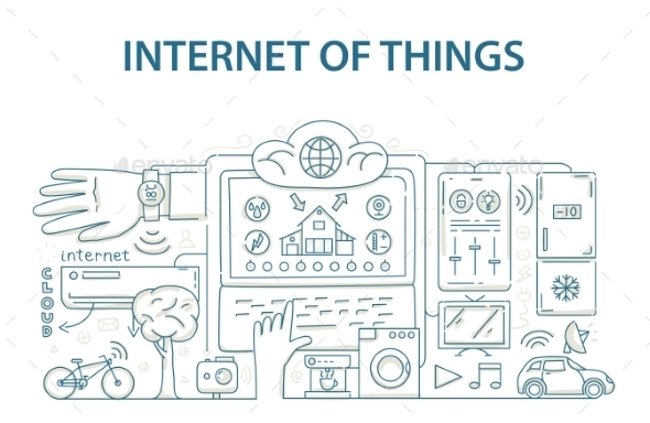 Doodle Style Design Concept of Internet of Things - Computers Technology