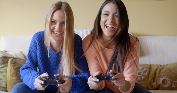 Excited Girls Playing Video Games At Home, Stock Footage | VideoHive