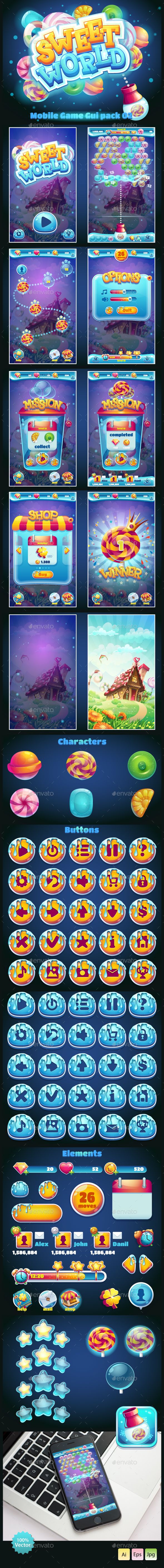 Sweet world candy shooter mobile GUI - User Interfaces Game Assets