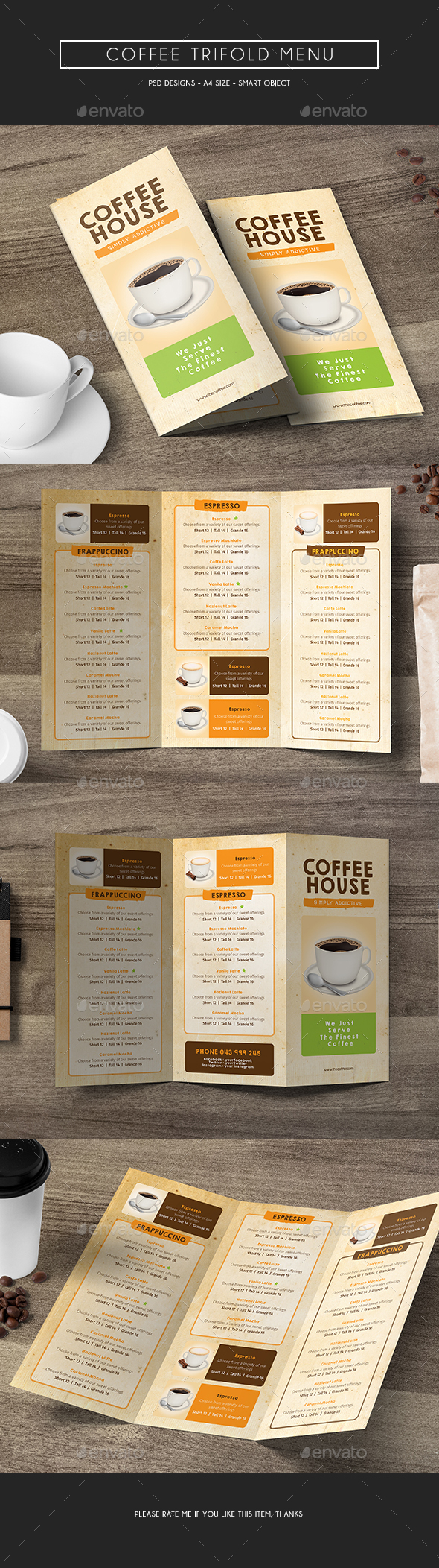 Coffee Trifold Menu - Food Menus Print Templates
