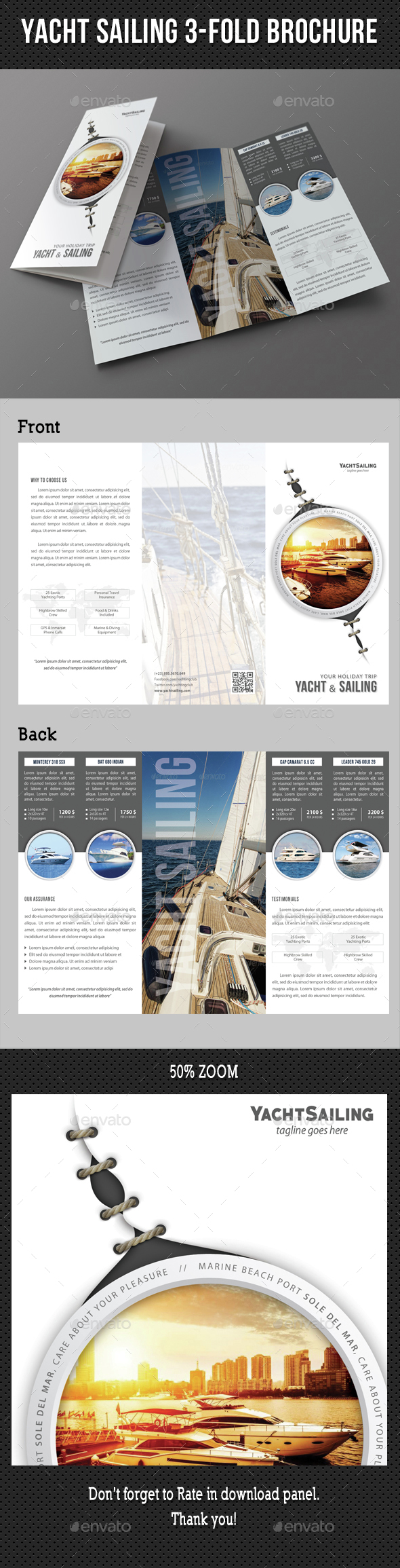 Yacht Boat Sailing 3-Fold Brochure - Brochures Print Templates