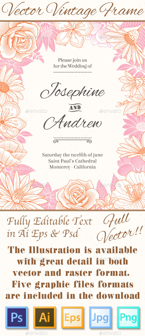 Vector Vintage Flower Frame - Borders Decorative