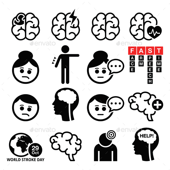 Brain Stroke Icons - Brain Injury, Brain Damage Concept - Health/Medicine Conceptual