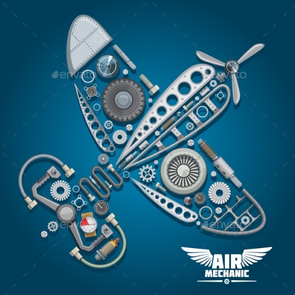 Air Mechanic Design With Propeller Airplane - Travel Conceptual