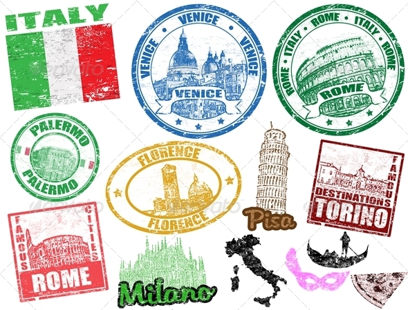 Stamps with Italy - Travel Conceptual