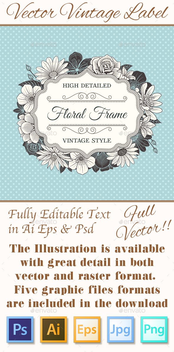 Vector Vintage Flower Label - Flowers & Plants Nature