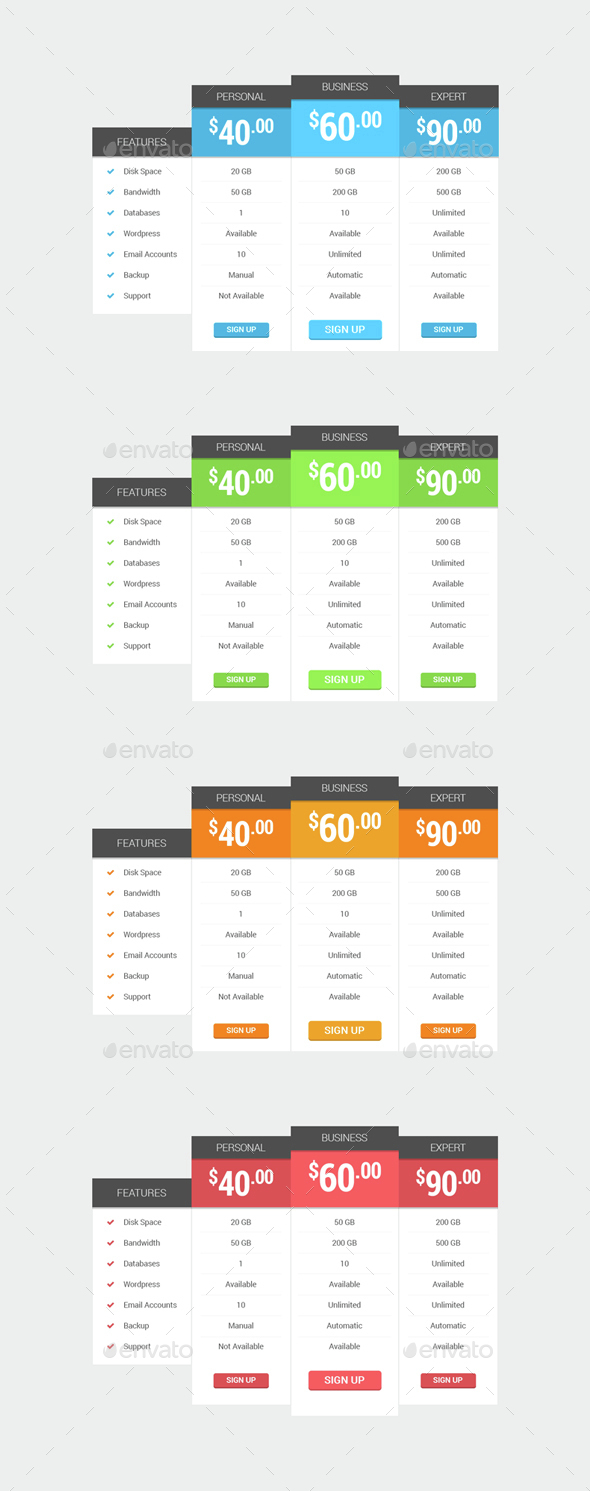 Price Table - Tables Web Elements