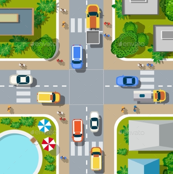 Top View of the City - Buildings Objects