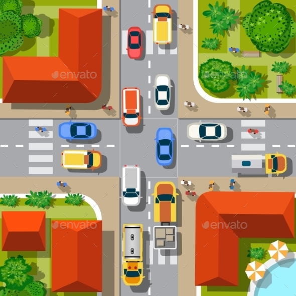 Top View of the City - Buildings Objects