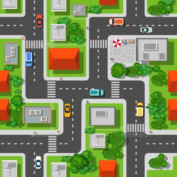 Top View of Seamless City - Buildings Objects