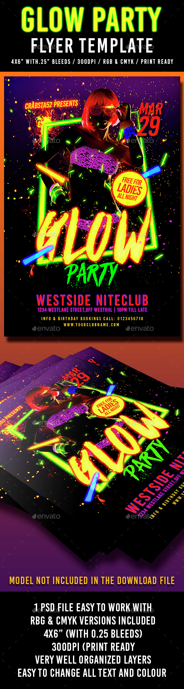 Glow Party Flyer Template - Clubs & Parties Events