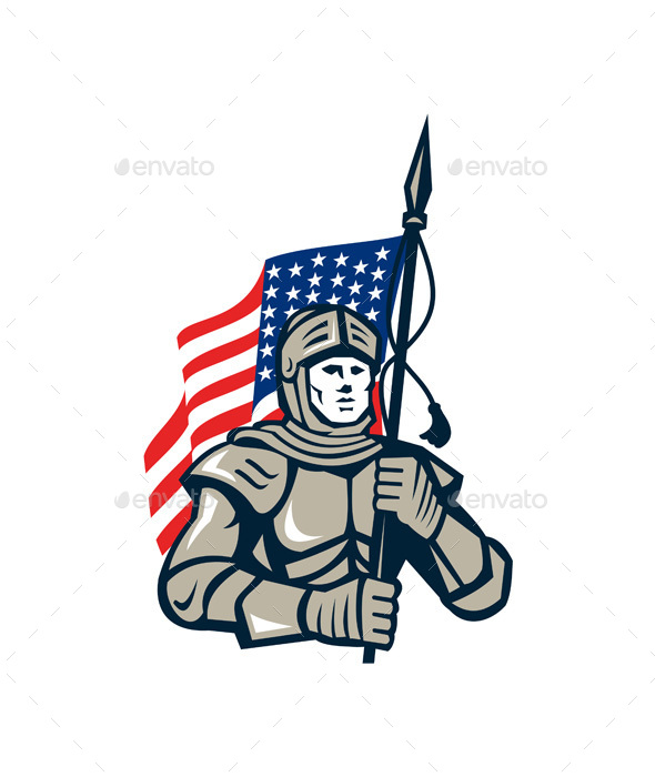 Knight Holding USA Flag Retro - People Characters