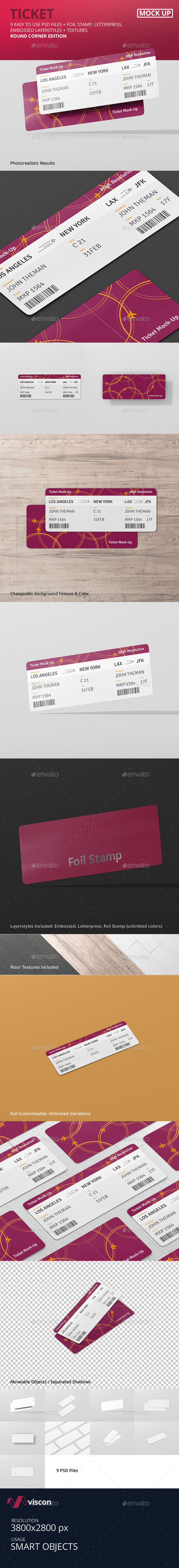 Ticket Mockup - Round Corner - Miscellaneous Print