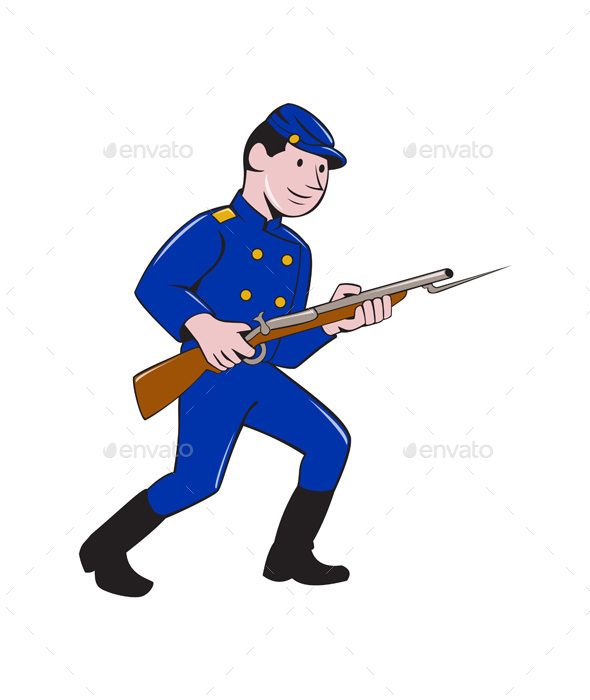 Union Army Soldier Bayonet Rifle Cartoon - People Characters