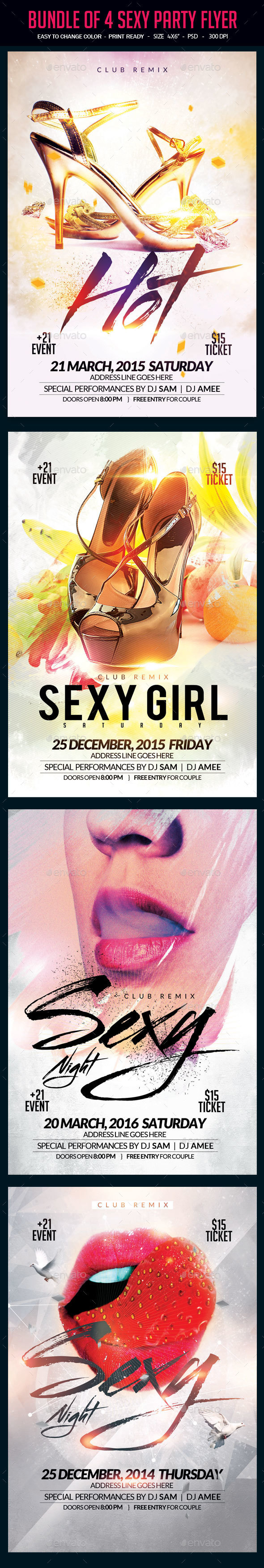 Bundle of 4 Sexy Party Flyers - Clubs & Parties Events