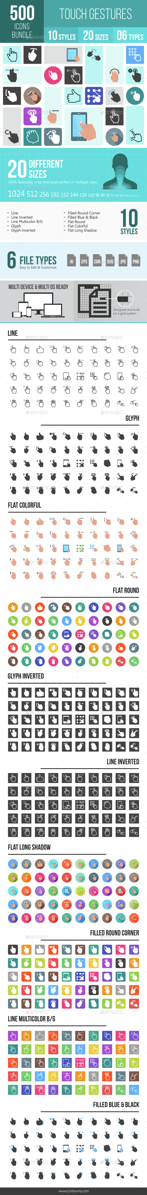 500 Touch Gestures Icons Bundle - Icons