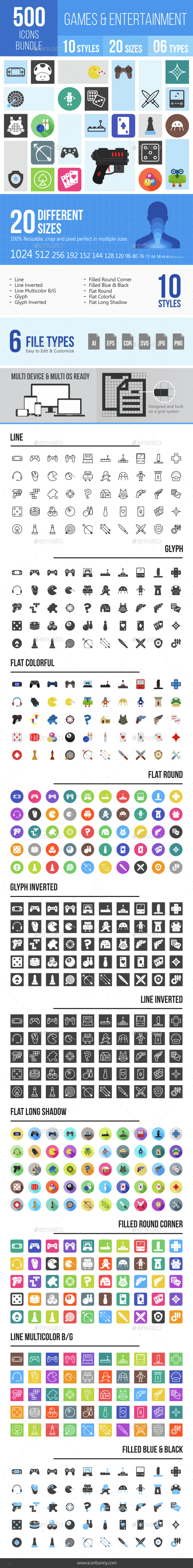 500 Games & Entertainment Icons Bundle - Icons