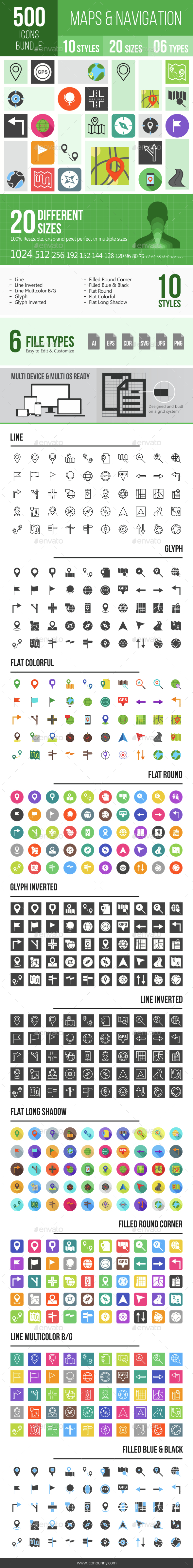 500 Maps & Navigation Icons Bundle - Icons
