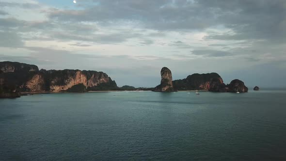 Aerial of Tropical Beach Rocks and Islands, Railay alt