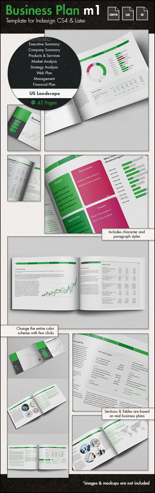 Business Plan Template m1 - US Letter Landscape - Proposals & Invoices Stationery