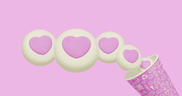 Minimal motion design. 3d creative pink donuts heart and cookies bear at plate