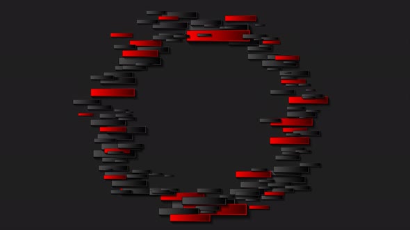 Abstract Black Red Circle Made Of Rectangles