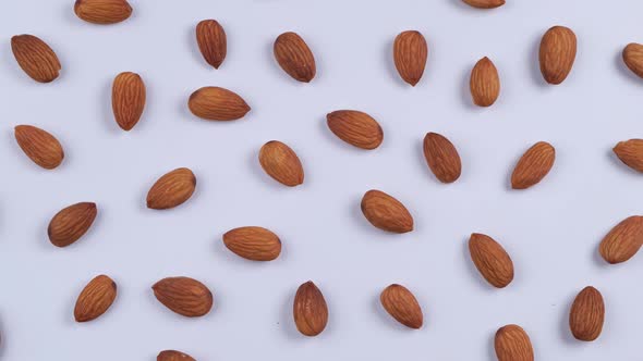 Rotating Background Nuts Almonds on White Background the Concept of Healthy Eating Food Design