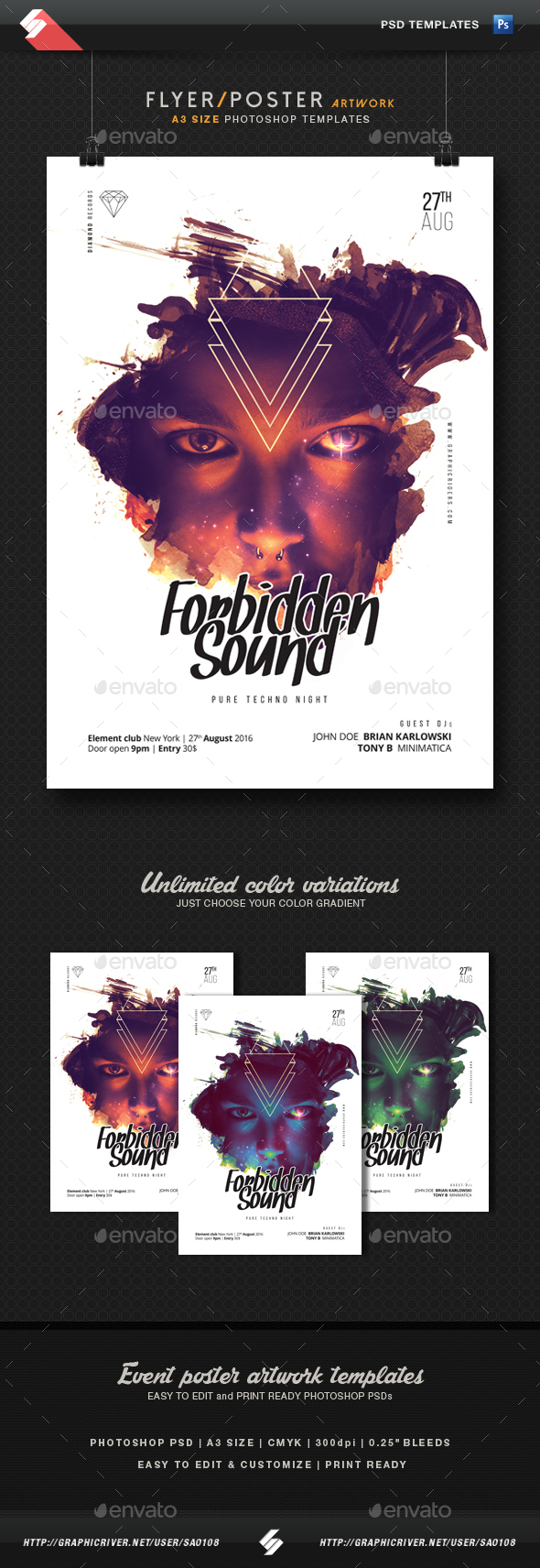 Forbidden Sound - Party Flyer Template A3 - Clubs & Parties Events