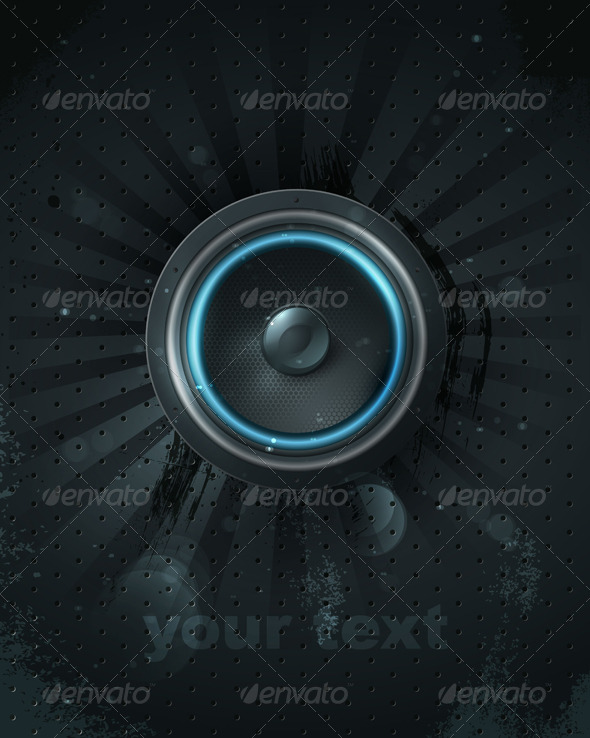 Vector musical speaker icon on a dark background - Objects Vectors