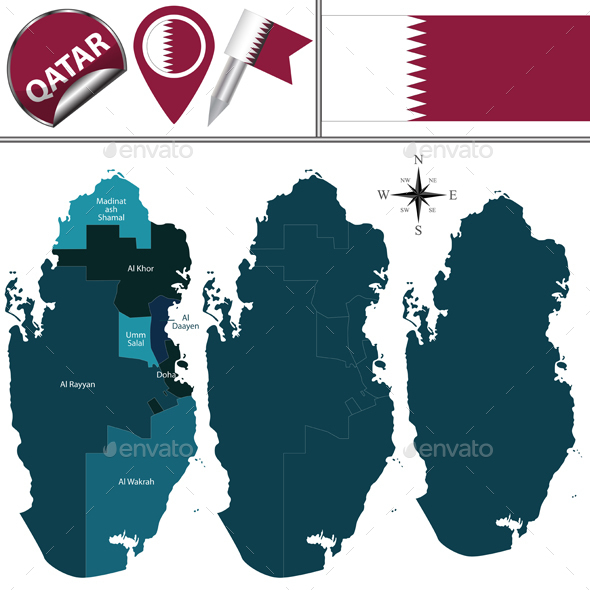 Map of Qatar with Named Municipalities - Travel Conceptual