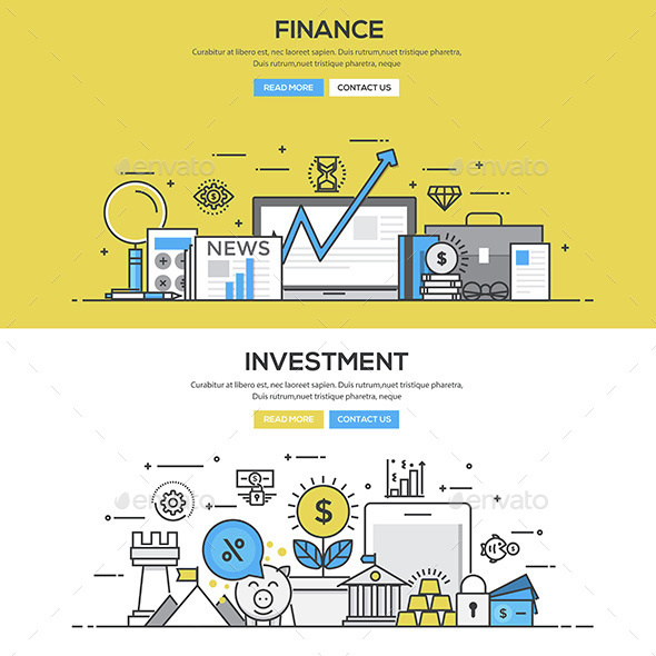 Set of Flat Line Color Banners - Concepts Business