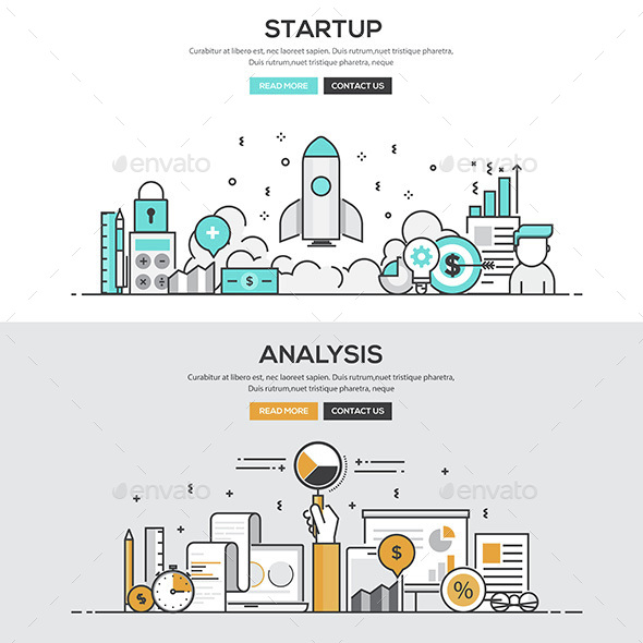 Set of Flat Line Color Banners - Concepts Business