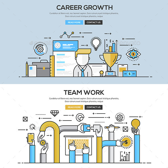 Set of Flat Line Color Banners - Concepts Business