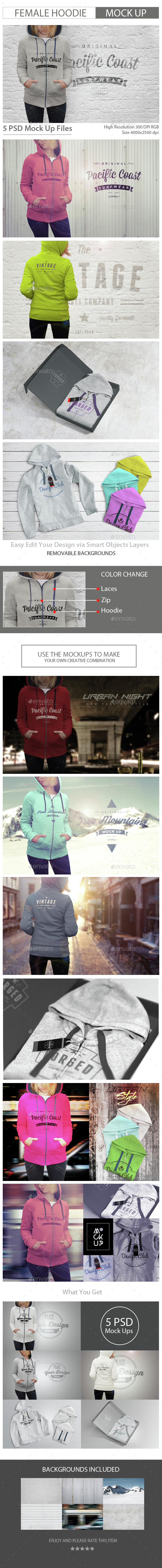 Female Hoodie Mock Up - T-shirts Apparel