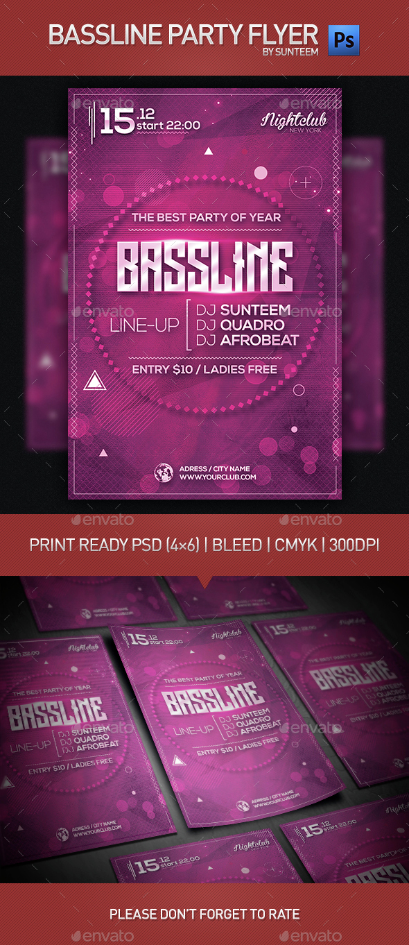 Bassline Party Flyer Template - Clubs & Parties Events