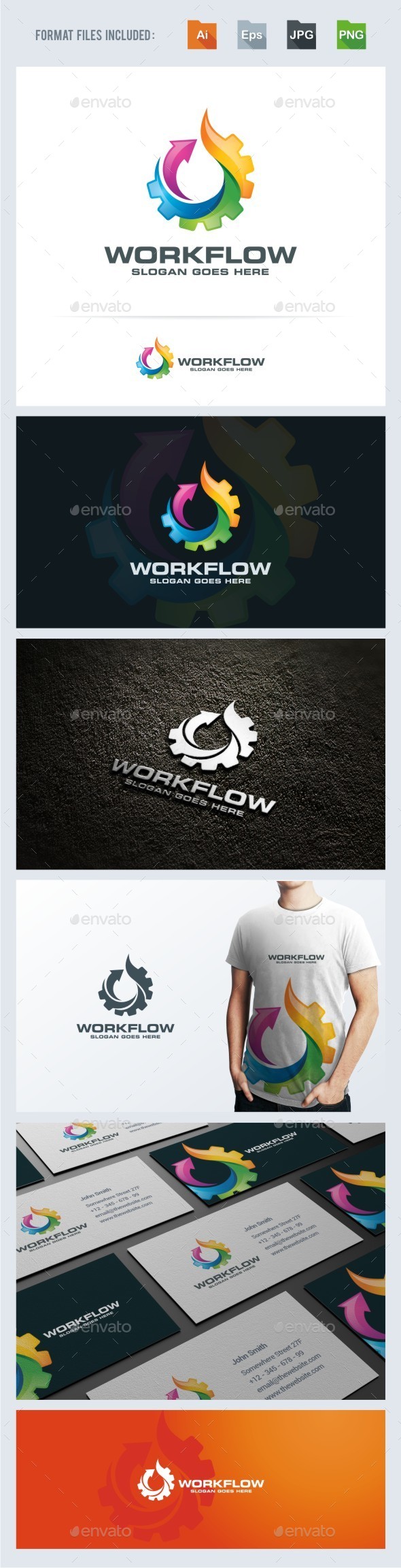 Work Flow - Gear Flame Logo Template - 3d Abstract