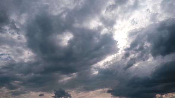 Timelapse of Gray Cumulus Clouds Moves in Blue Dramatic Sky Cirrus Cloud Space alt