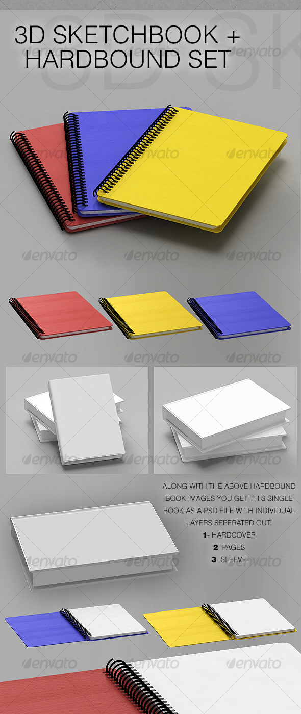 3D Sketchbooks + Hardbound Book - 3D Renders Graphics