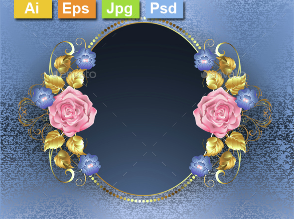 Oval Banner with Pink Roses - Borders Decorative