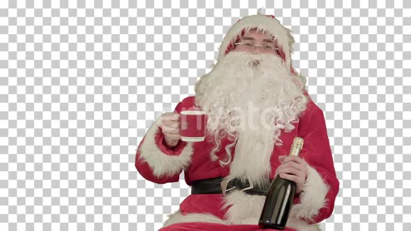 Santa Claus celebrating champagne, Alpha Channel