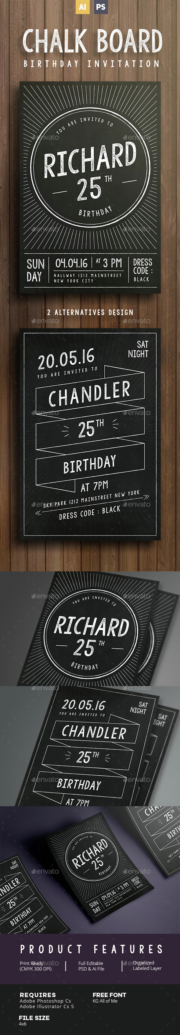 Chalkboard Birthday Invitation