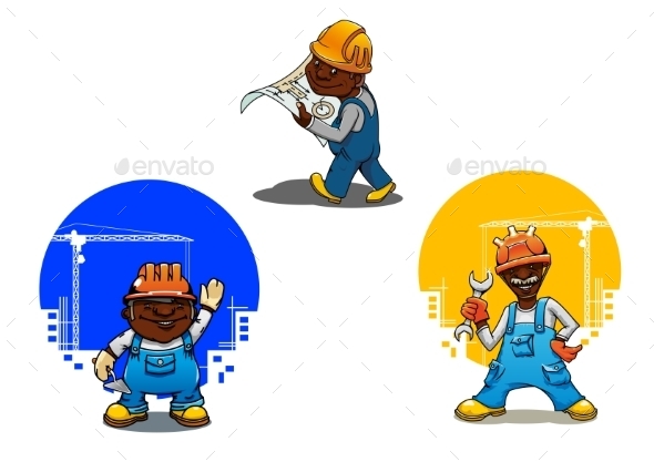Cartoon Builder, Bricklayer And Engineer - People Characters